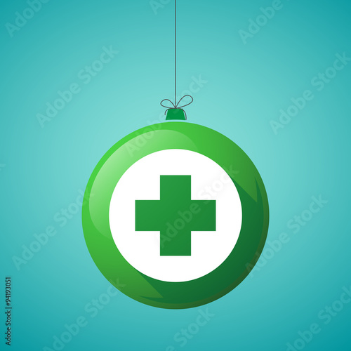 long shadow christmas ball icon with a round pharmacy sign
