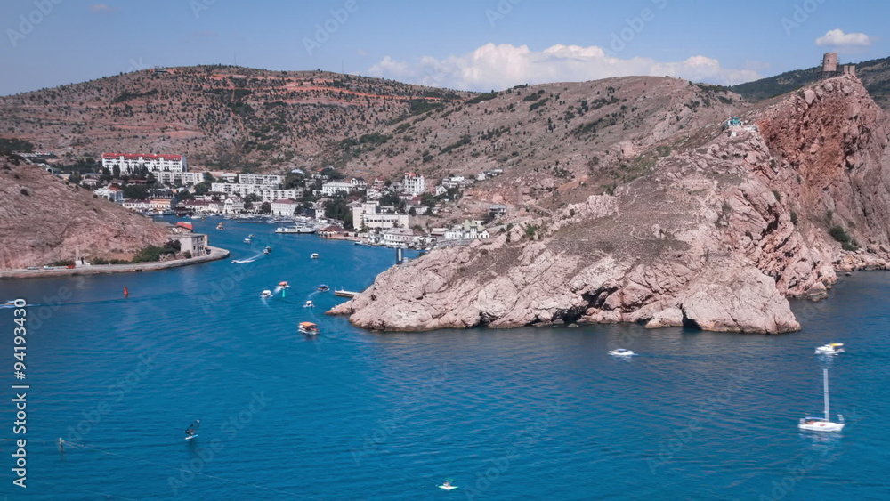 Time-lapse. Ships move along the seashore Time-lapse. Ships move along the seashore