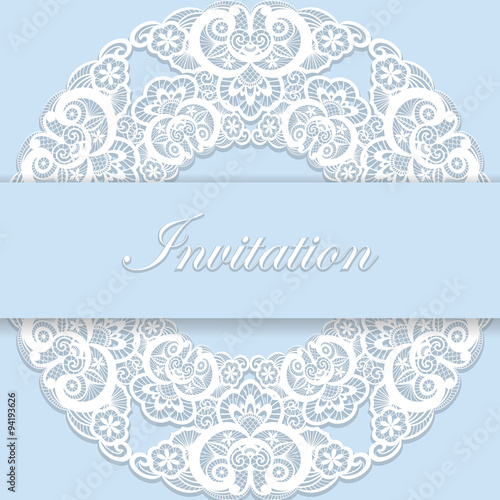 Vintage blue wedding invitation cover with lace decoration