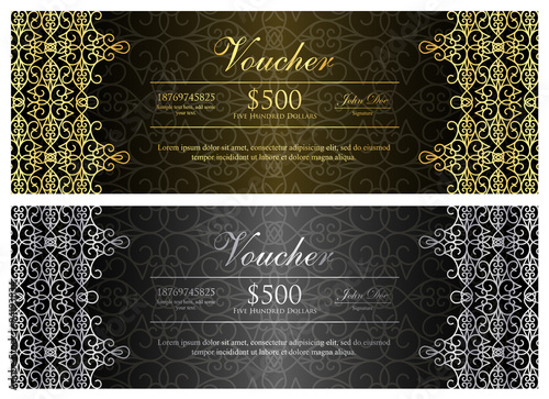 Black voucher with gold and silver ornamental pattern