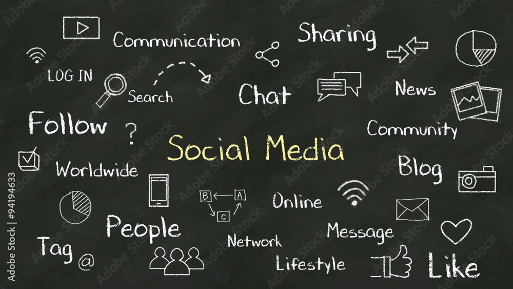 Handwriting concept of 'Social media' at chalkboard. Handwriting concept of 'Social media' at chalkboard.