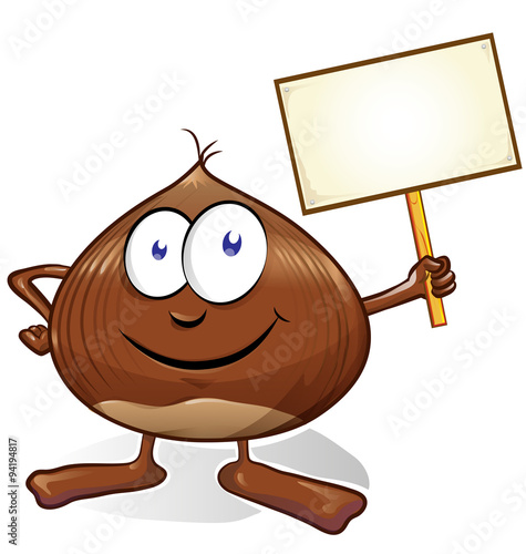 chestnut cartoon with signboard  isolated on white background