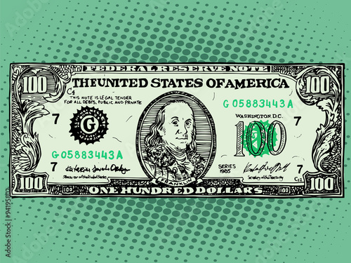 Banknote hundred dollars Benjamin Franklin