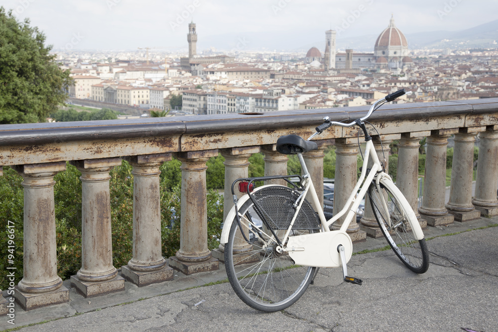 View of Doumo Cathedral Church with Bicycle in Florence,
