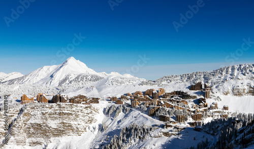 Cityscape of the town of Avoriaz in the Portes du Soleil in France on a sunny day