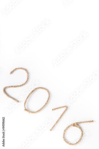 The number 2016 of rope on a white background. Christmass theme.
