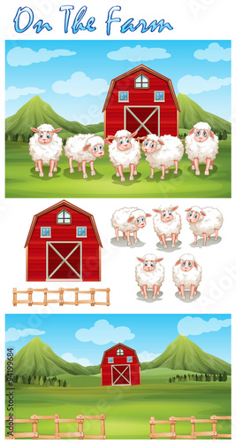 Farm theme with sheeps on the farm