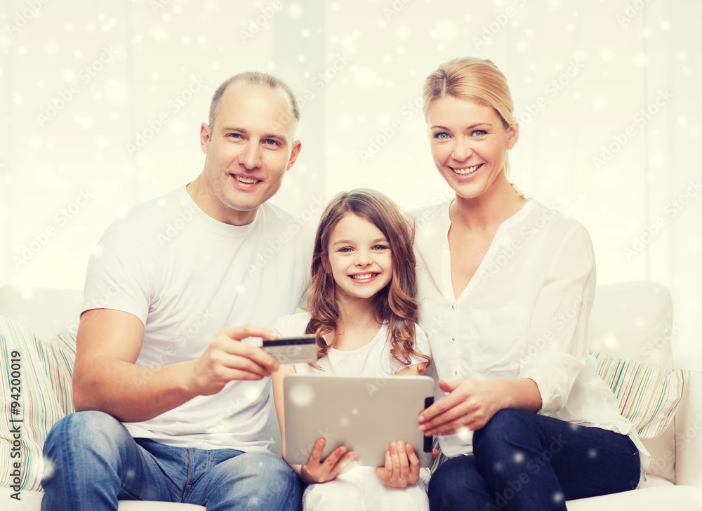 happy family with tablet pc and credit card happy family with tablet pc and credit card