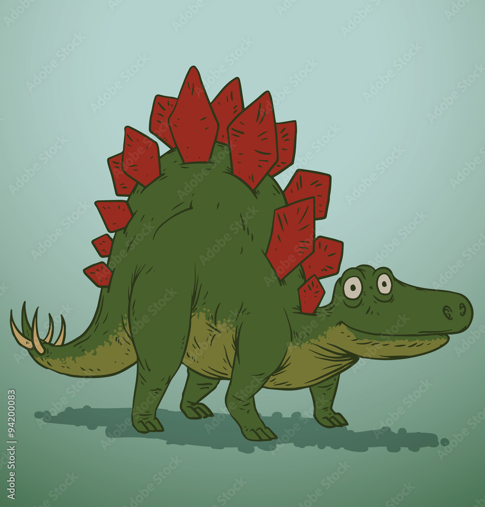 Vector green and red cute dinosaur. Cartoon image of a green and red cute  dinosaur on a blue background. Looks like a stegosaurus. Stock Vector |  Adobe Stock