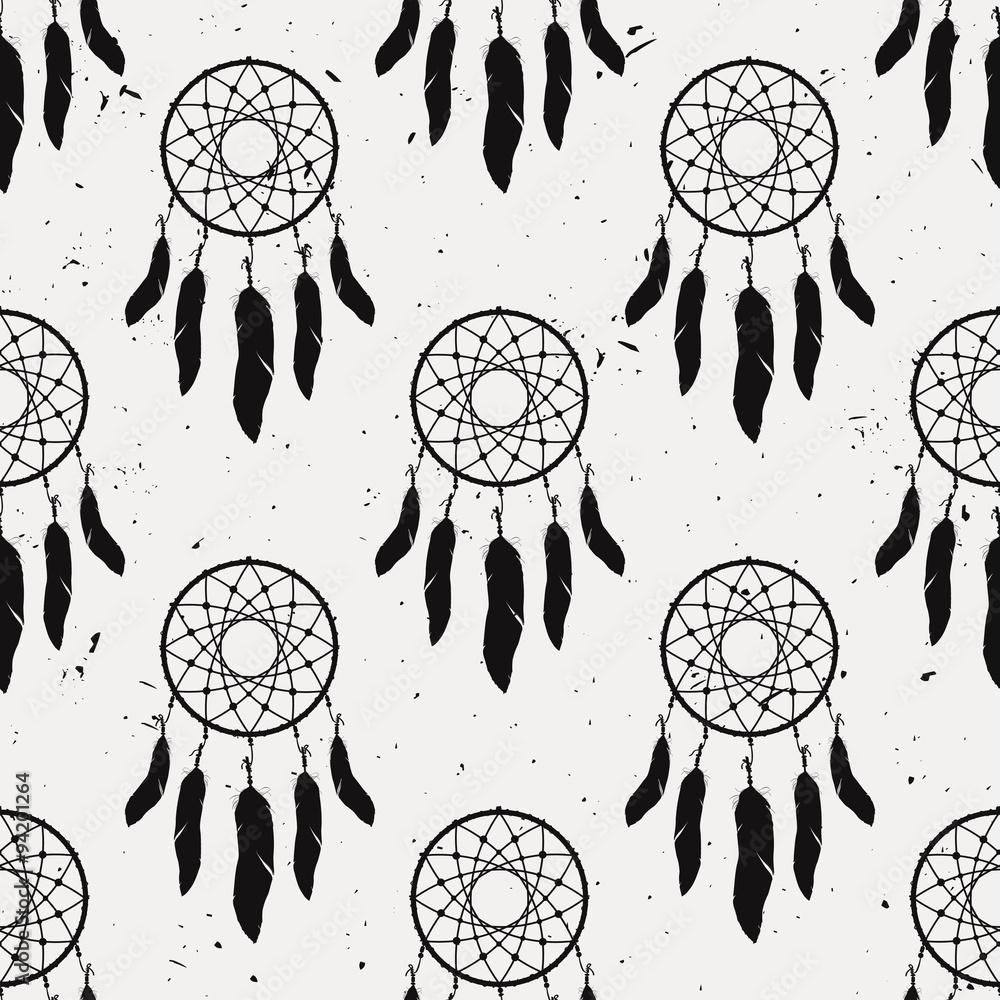 Gordijnen Dromenvanger Vector grunge naadloos patroon met dromenvangers #94201264
