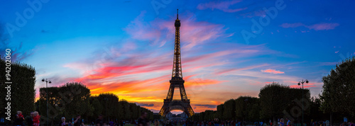 Eiffel Tower at sunset in Paris