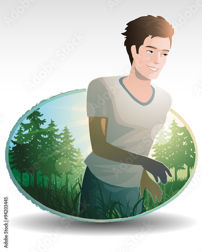 relaxing in nature / young man feel good in nature 