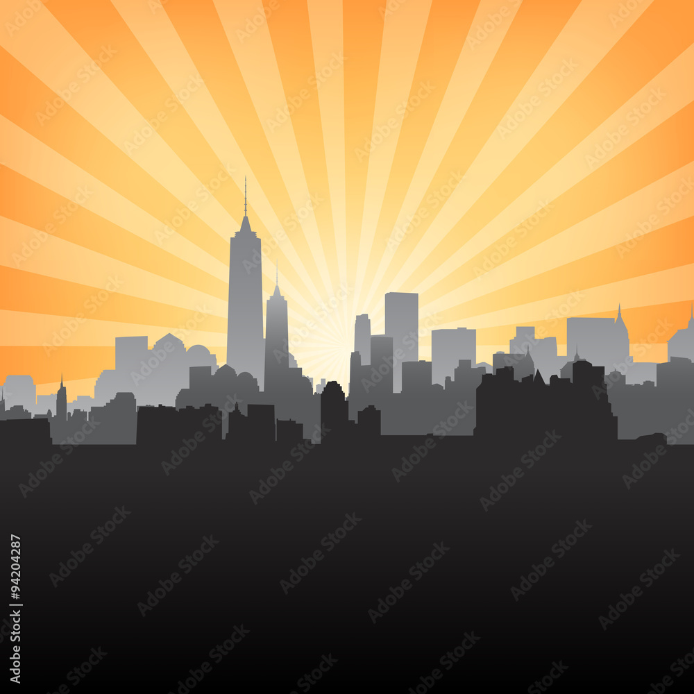 New York cityscape on Sunburst Pattern New York cityscape on Sunburst Pattern