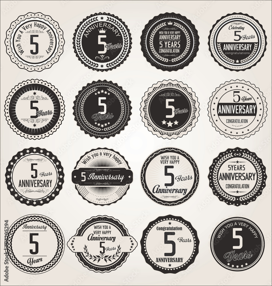 Anniversary retro labels collection 5 years