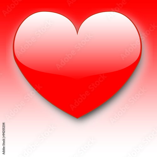 Lovely red heart with glossy area on red and white gradient background