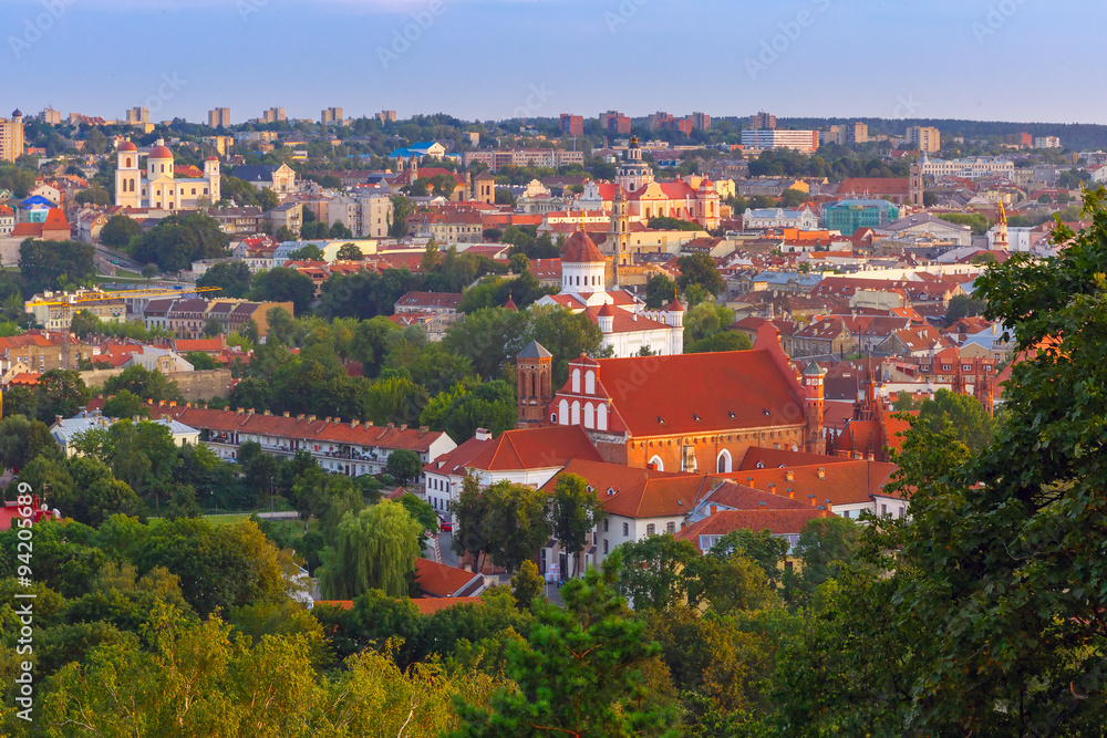 Aerial view over Old town of Vilnius, Lithuania. 