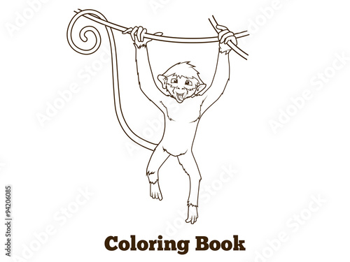 Monkey cartoon coloring book vector illustration