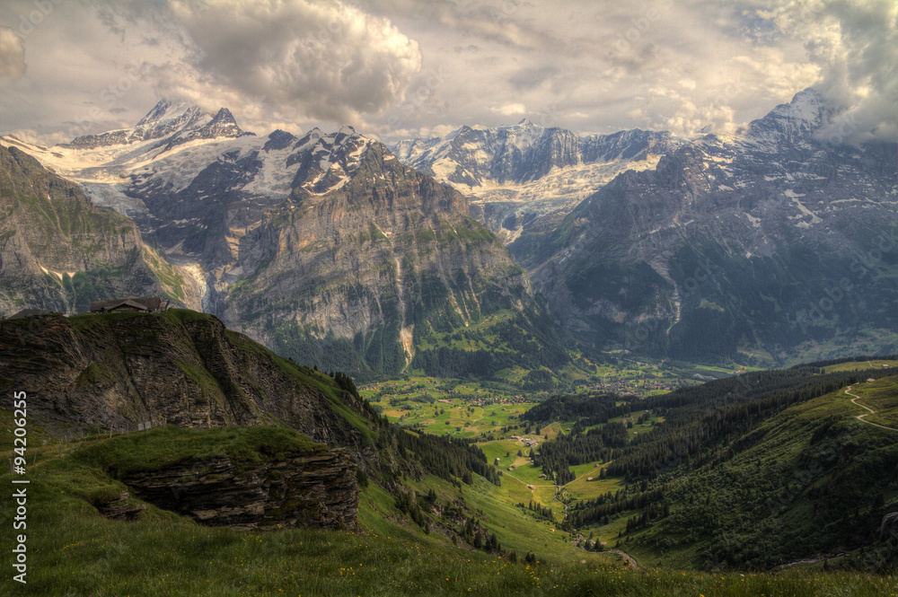 HDR image of the valley looking at Grindelwald, Switzerland