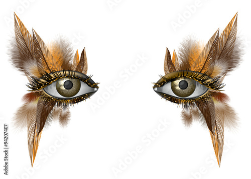 Realistic female eye close up artistic makeup – wild bird feather