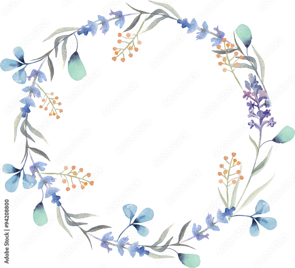 watercolor floral frame. Flowers in wreath.