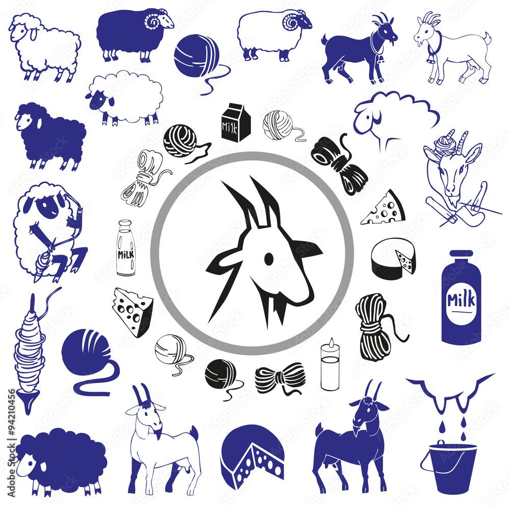 Fototapeta premium goat and sheep drawings and icons