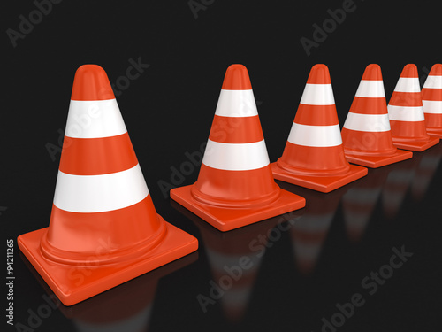 Row of traffic cones. Image with clipping path