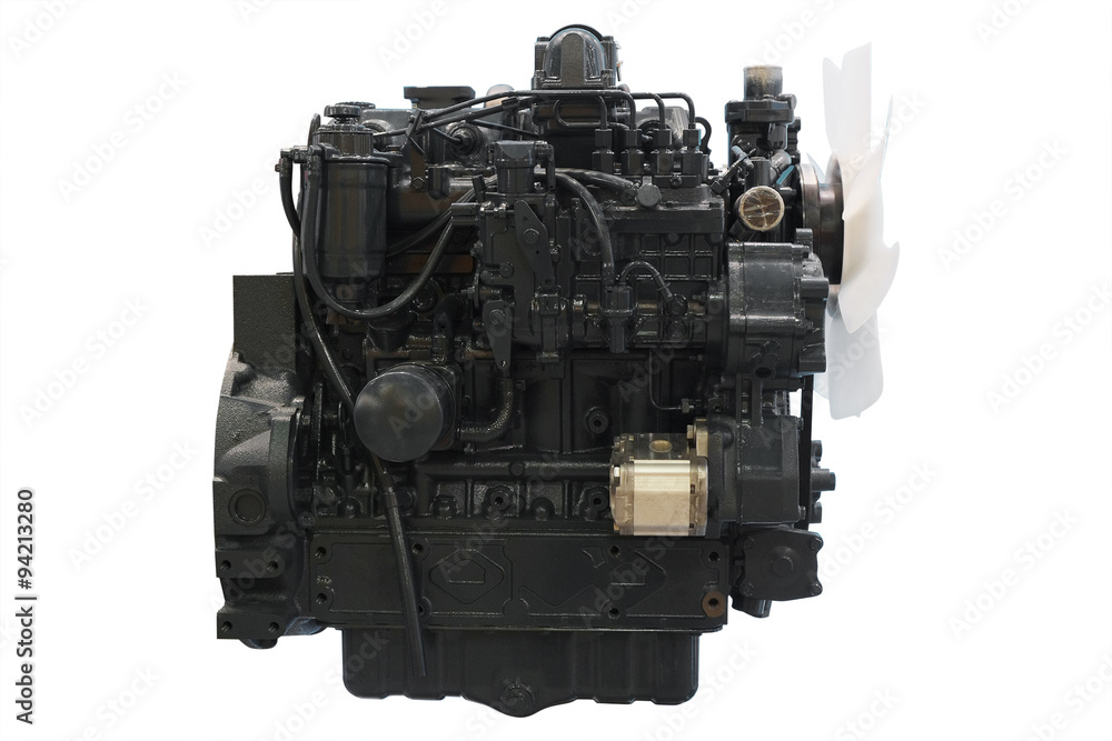 The image of an engine under the white background The image of an engine under the white background