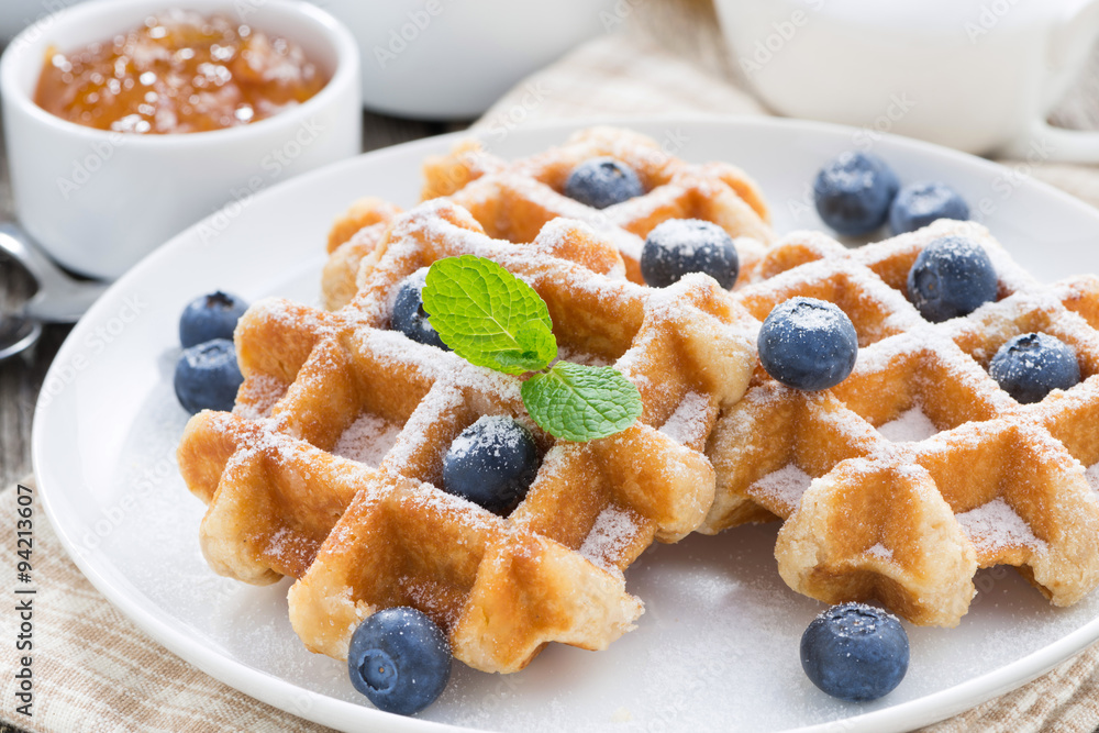 delicious waffles for breakfast, close-up