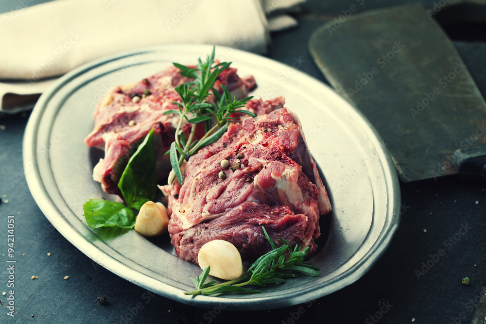 Raw fresh meat of the lamb with spices Raw fresh meat of the lamb with spices