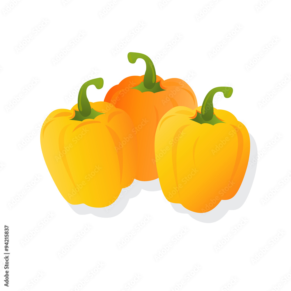 fresh yellow peppers, vector illustration, isolated on white background fresh yellow peppers, vector illustration, isolated on white background