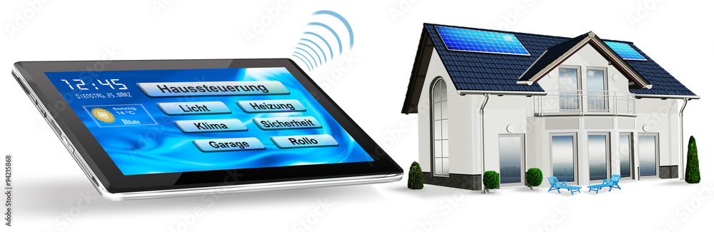 Automatische Haussteuerung mit Tablet PC und Wohnhaus, freigeste  Stock-Illustration | Adobe Stock