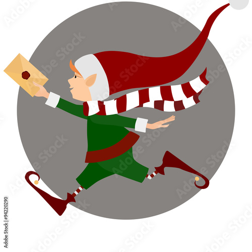 Runing Christmas elf with letter