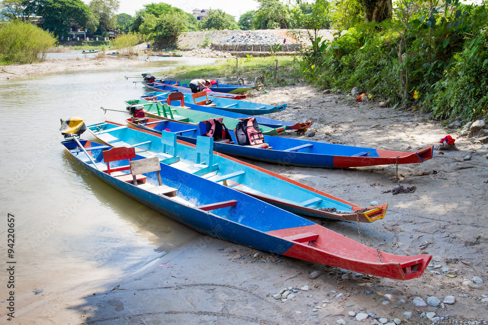 boat near Nam Song river in Vang Vieng, Laos boat near Nam Song river in Vang Vieng, Laos