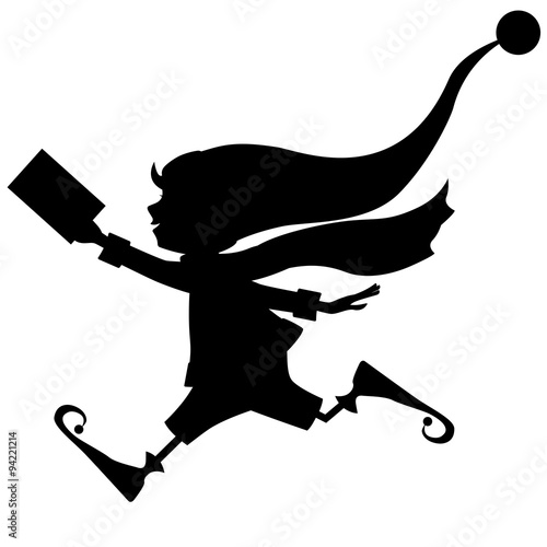 silhouette of runing Christmas elf with letter