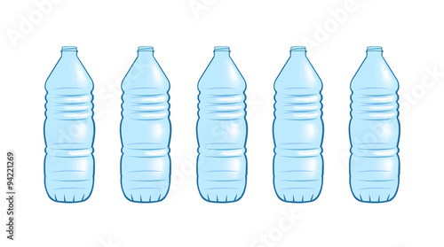 Vector image of empty plastic water bottles in a line