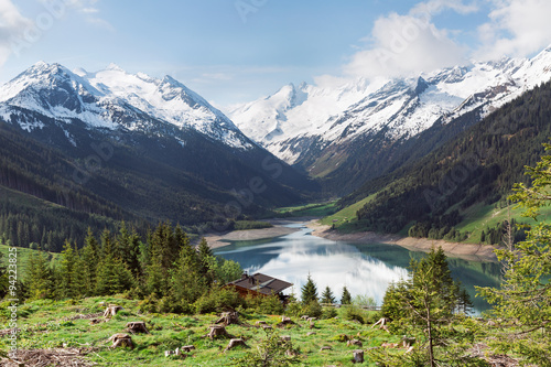 Beautiful lake Speicher Durlassboden in the Austrian Alps