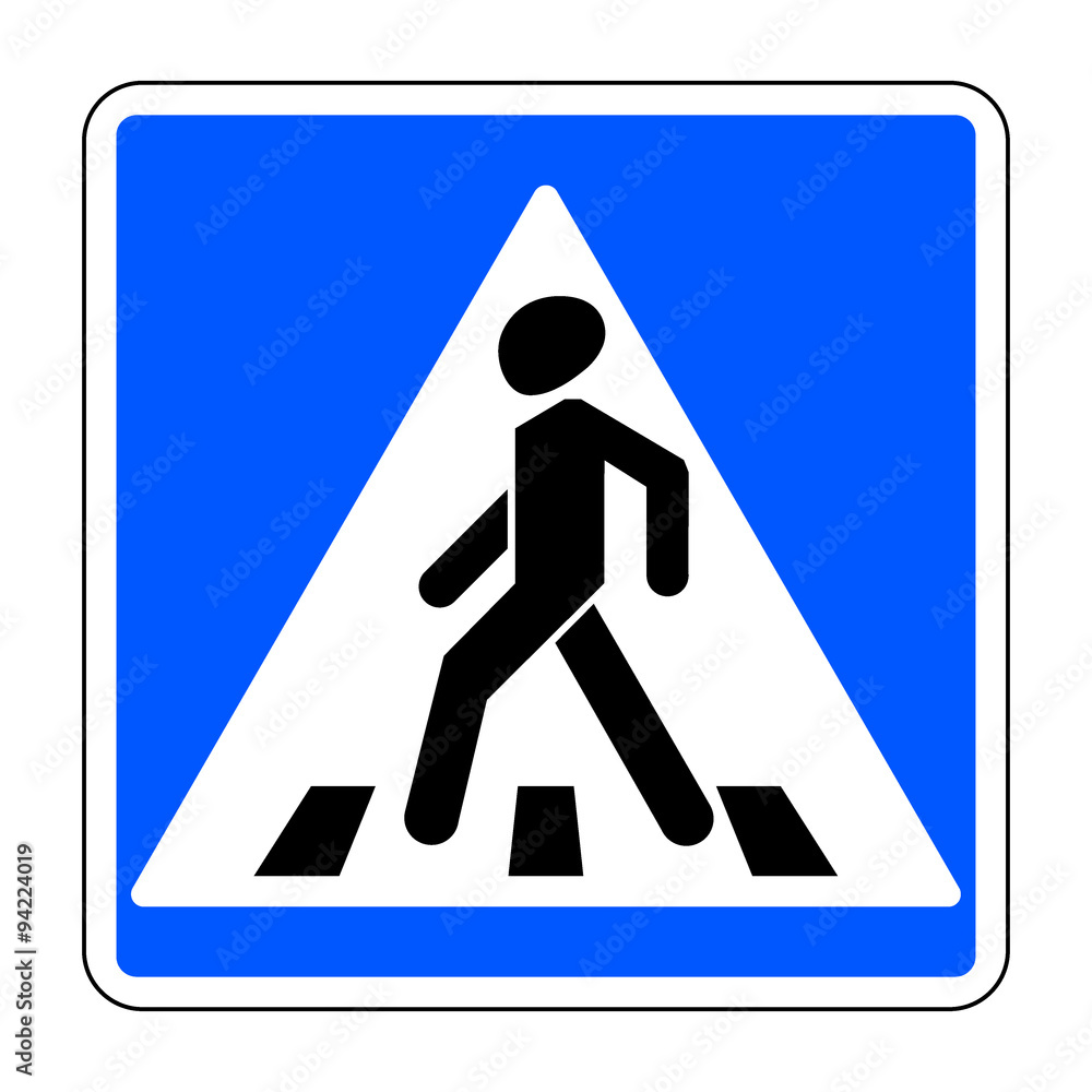 Pedestrian crossing sign. Traffic sign zebra crossing. Illustration of