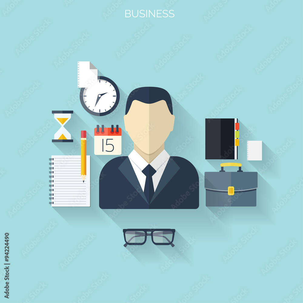 Business flat background with papers.Temwork concept. Global