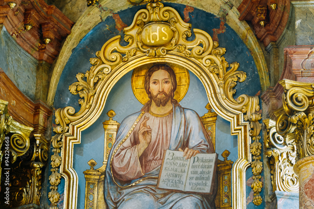 Religious Orthodox Icon Of Sitting Lord Jesus Christ God With Op