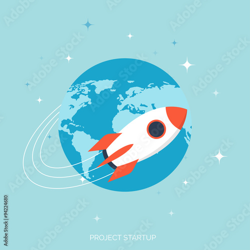 Flat rocket icon. Startup concept. Project development.