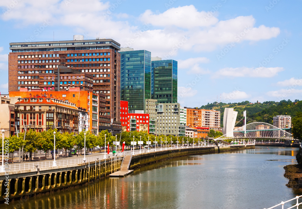  dwelling houses at embankment of   river . Bilbao