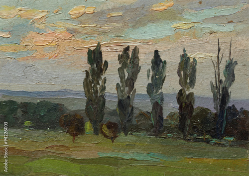 Beautiful Original Oil Painting Landscape On Canvas with trees and grass