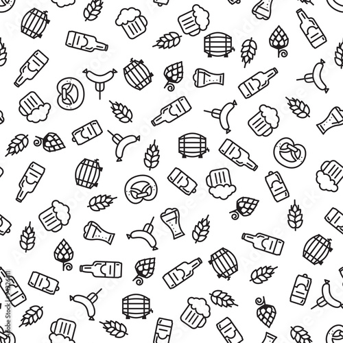 Beer icons seamless pattern. Oktoberfest background.