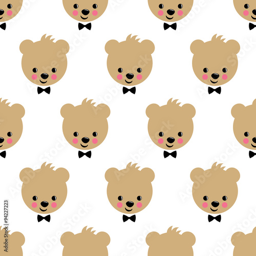 Happy teddy bear seamless pattern. Cute vector background with boy teddy bear. Child style illustration.