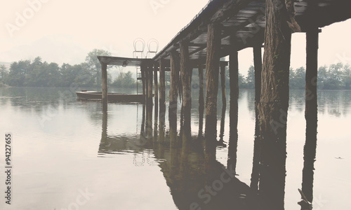 Wallpaper Mural Wooden pier with chairs on Drina lake, Serbia Torontodigital.ca