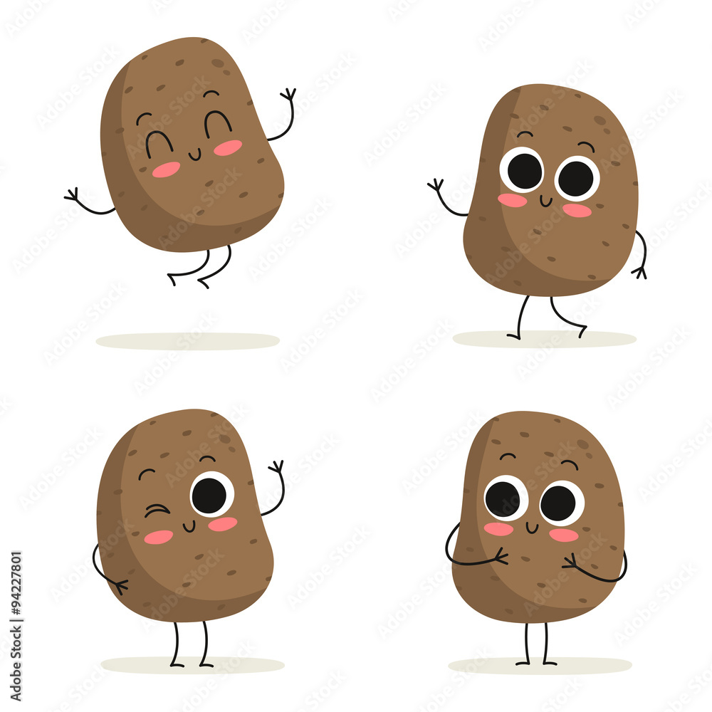 Potato. Cute vegetable character set isolated on white