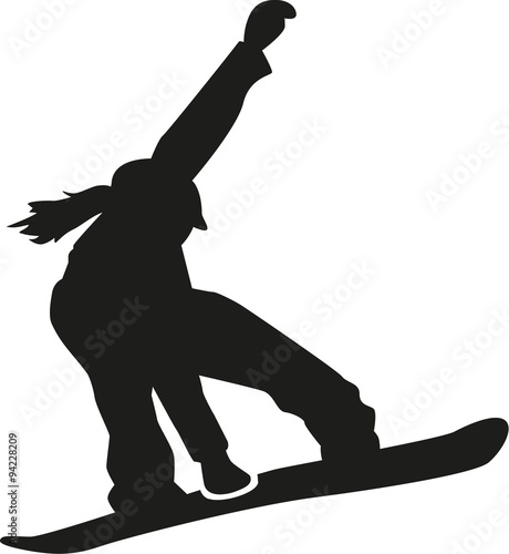 Female snowboarder jumping