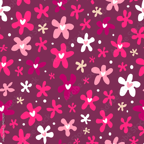 Floral seamless pattern on purple background