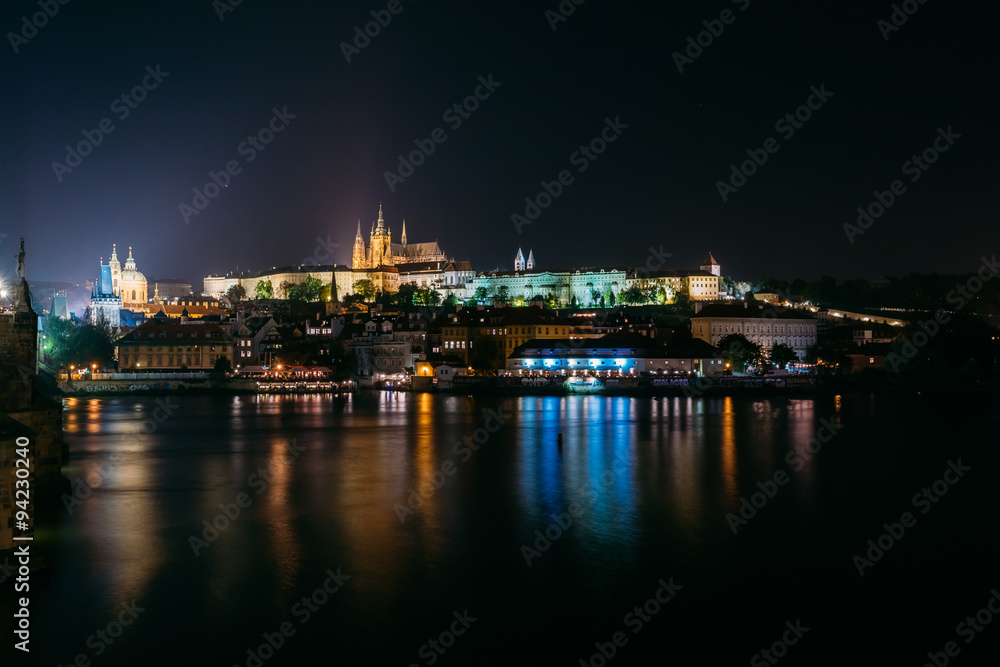 Night view of Prague cityscape, Czech Republic