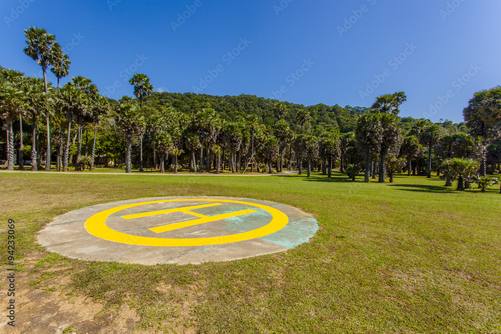 Fototapeta premium Helicopter pad on a grass glade